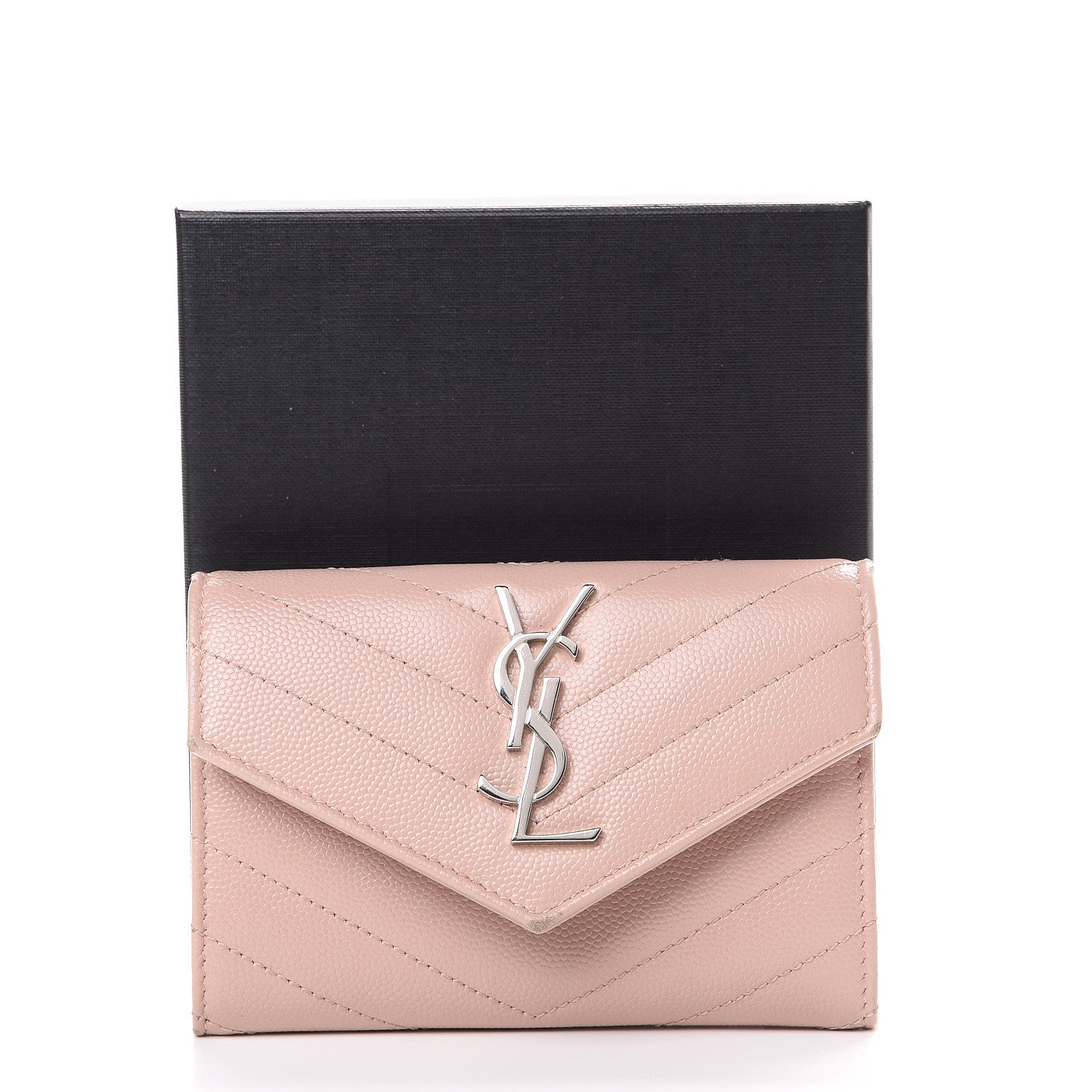 Saint Laurent Grain De Poudre Matelasse Chevron Small Monogram Envelope Wallet Pale Pink 12 of 12