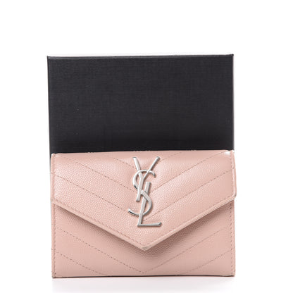 Saint Laurent Grain De Poudre Matelasse Chevron Small Monogram Envelope Wallet Pale Pink 12 of 12