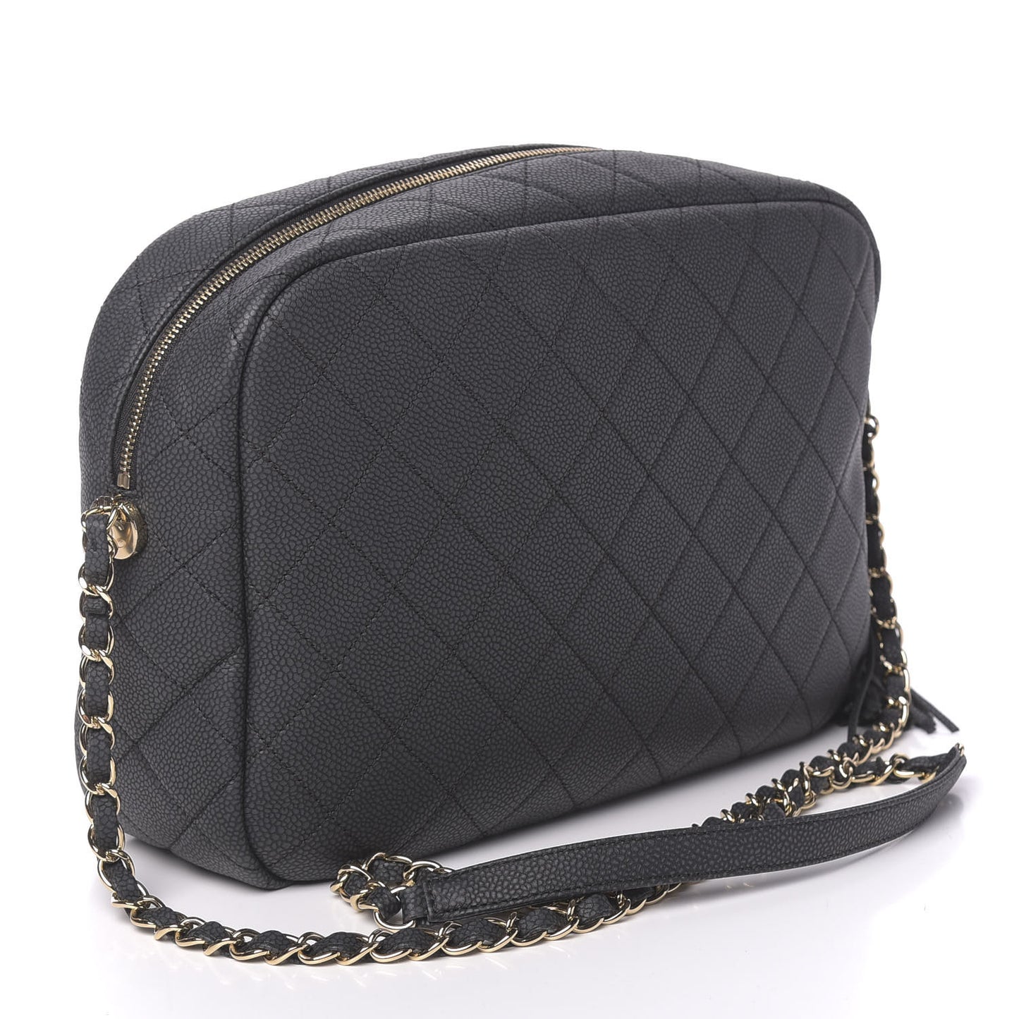 Caviar Quilted Large Coco Tassel Camera Case Black