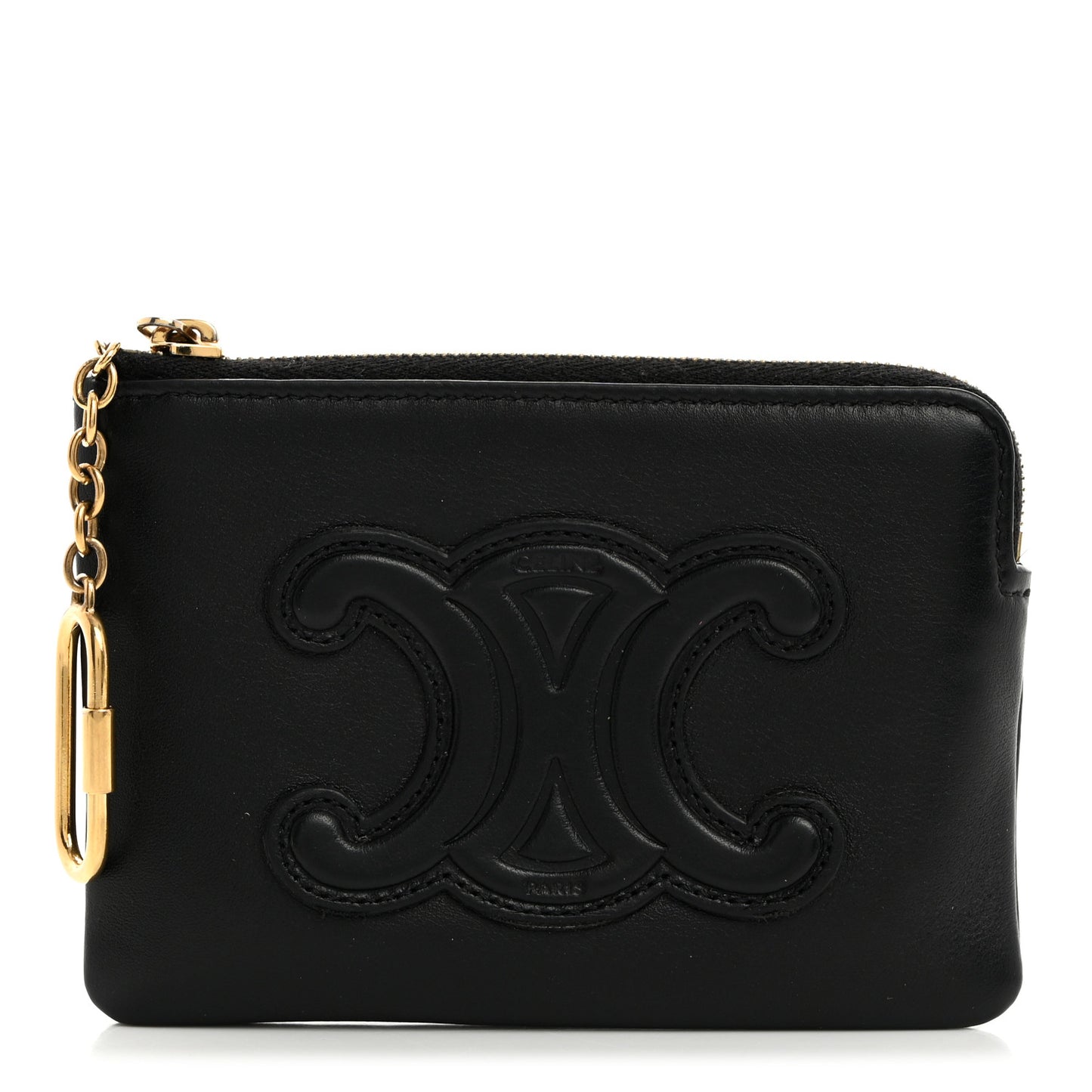 Smooth Calfskin Cuir Triomphe Coin and Card Pouch With Hook Black