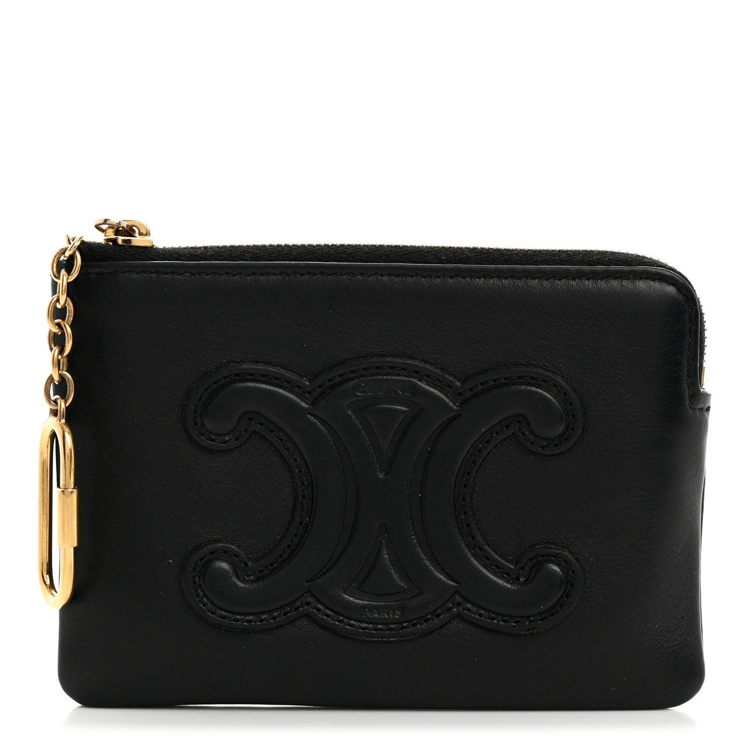 Celine Smooth Calfskin Cuir Triomphe Coin and Card Pouch With Hook Black 1 of 7
