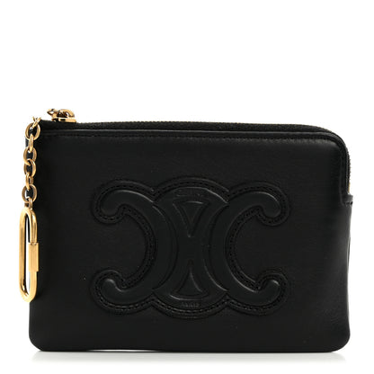 Celine Smooth Calfskin Cuir Triomphe Coin and Card Pouch With Hook Black 1 of 7