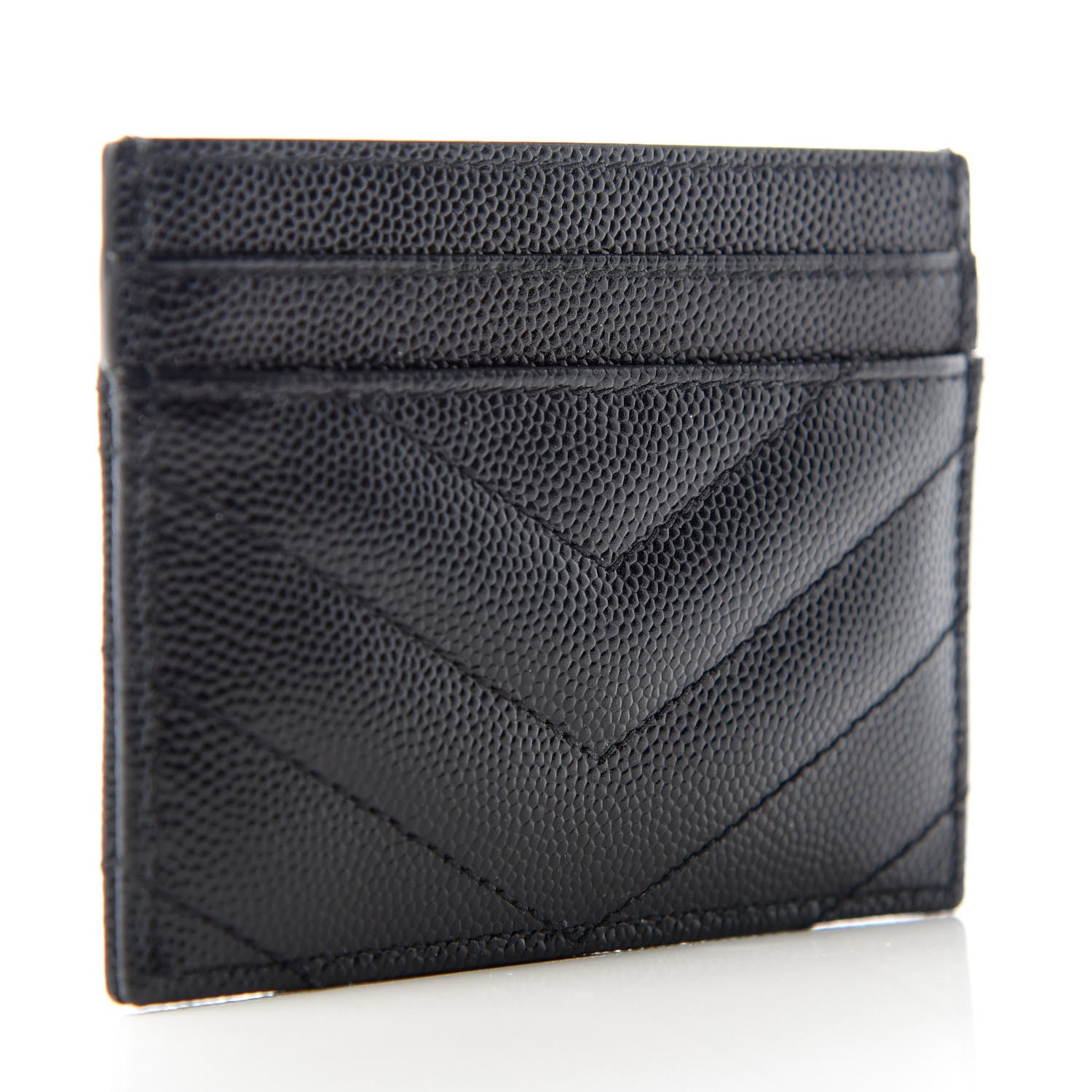 Saint Laurent Grain De Poudre Matelasse Chevron Monogram Credit Card Case Black 3 of 8
