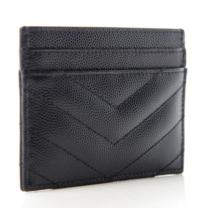 Saint Laurent Grain De Poudre Matelasse Chevron Monogram Credit Card Case Black 3 of 8