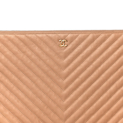 Chanel Crumpled Calfskin Chevron Quilted Large Cosmetic Case Beige 8 of 14