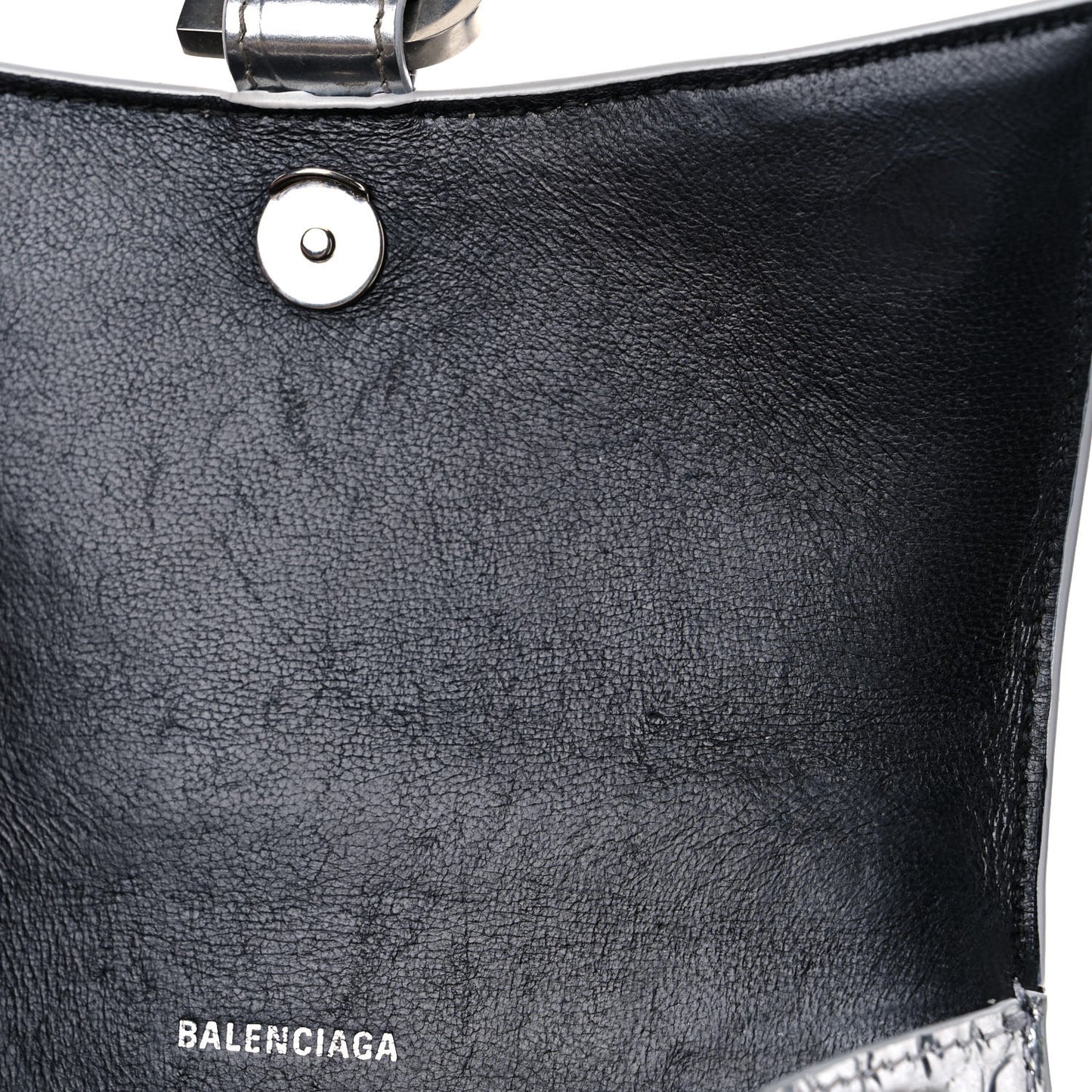 Metallic Calfskin Crocodile Embossed Hourglass Top Handle Bag XS Silver