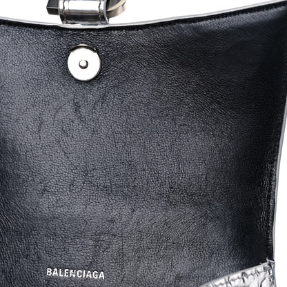 Balenciaga Metallic Calfskin Crocodile Embossed Hourglass Top Handle Bag XS Silver 10 of 14