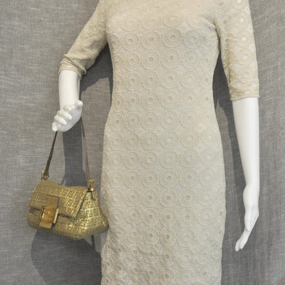 Fendi Metallic Jacquard Zucchino Suede Mini Mama Baguette Peltro Argento Sabbia 2 of 8