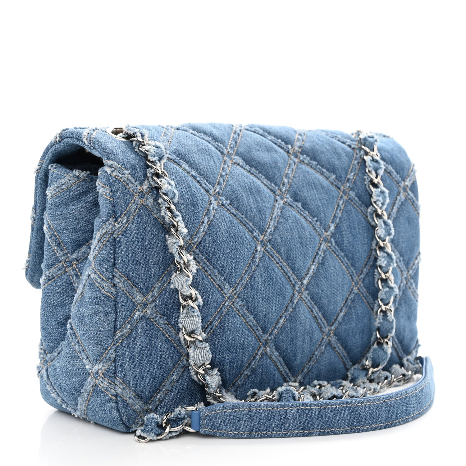 Chanel Denim Quilted Medium Distressed Single Flap Blue 3 of 10