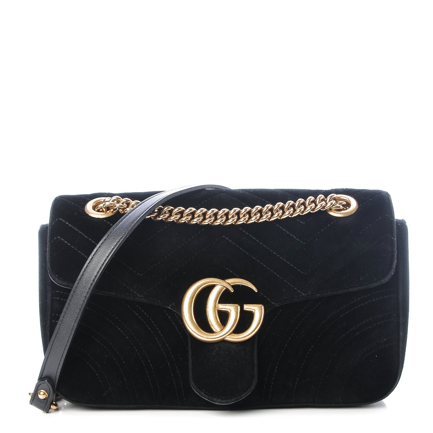 Gucci Velvet Matelasse Small GG Marmont Shoulder Bag Black 1 of 8