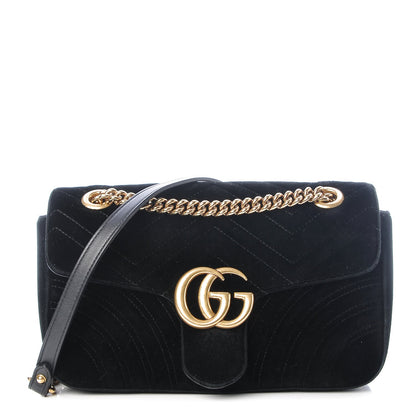 Gucci Velvet Matelasse Small GG Marmont Shoulder Bag Black 1 of 8