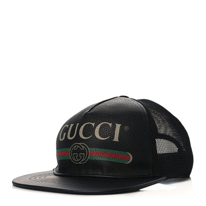 Gucci Grained Calfskin Logo Baseball Hat M Black 1 of 8