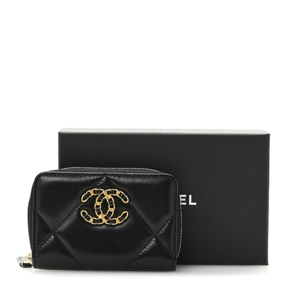 Chanel Lambskin Quilted Chanel 19 Zip Around Coin Purse Wallet Black 10 of 10