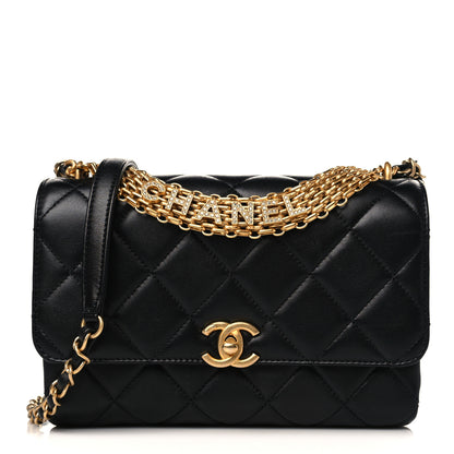 Chanel Lambskin Quilted Small CC Crystal Logo Chain Flap Black 1 of 9