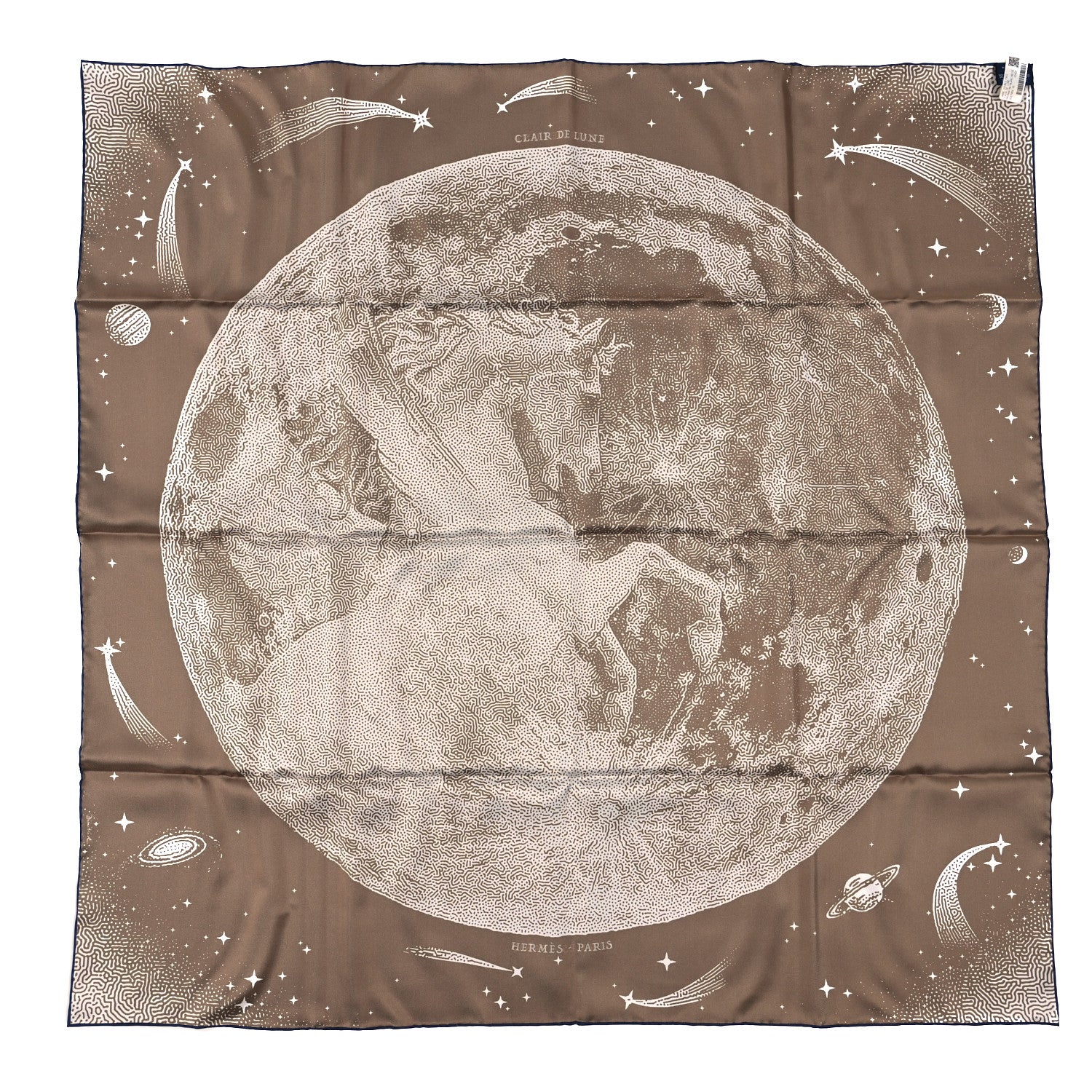 Hermes Silk Clair De Lune Double Face Scarf 90 Marine White Beige 4 of 4