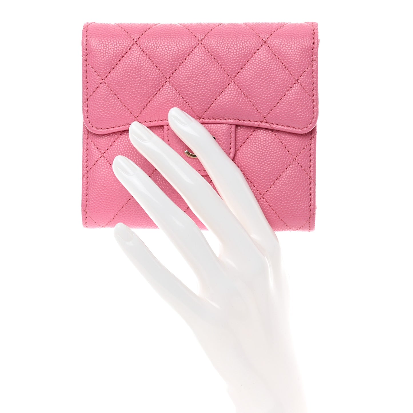 Caviar Quilted Compact Flap Wallet Pink