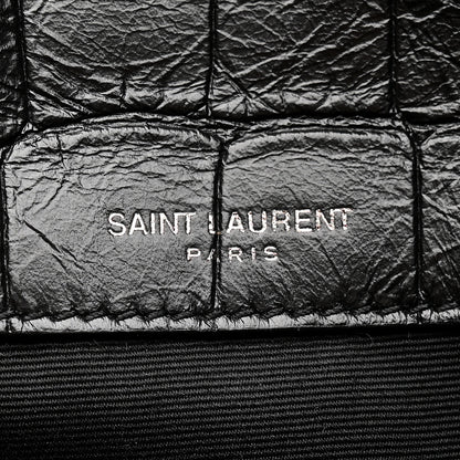 Saint Laurent Calfskin Crocodile Embossed Matelasse Monogram Baby Niki Chain Satchel Black 13 of 25