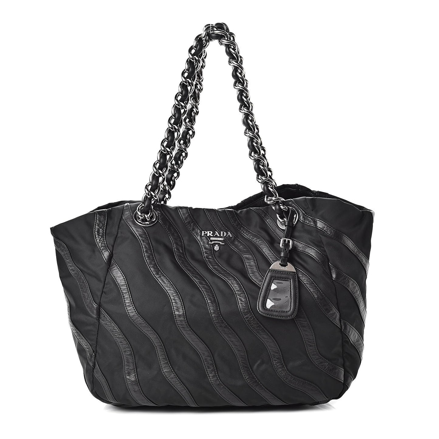 Tessuto Nylon Calfskin Chain Shoulder Bag Black