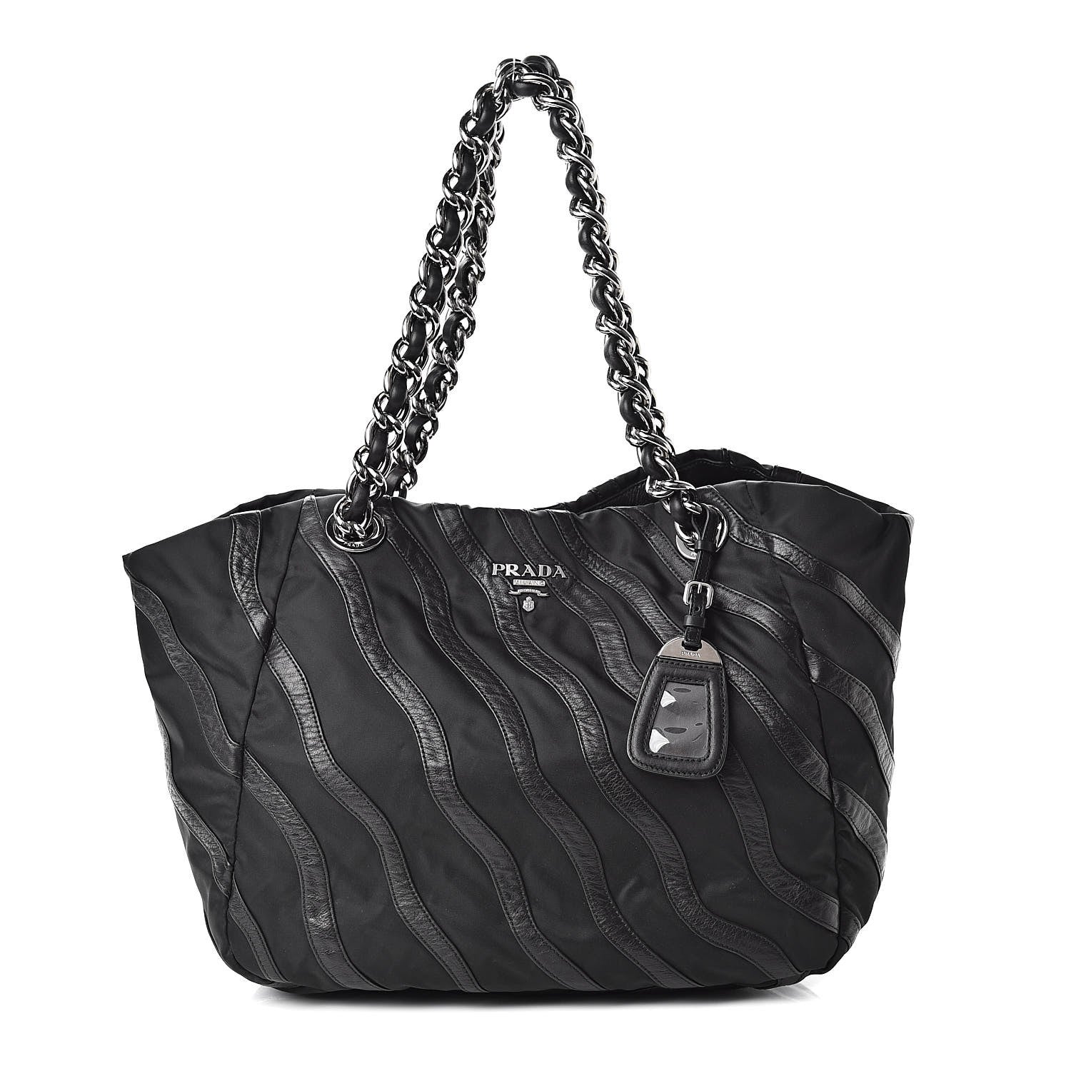 Prada Tessuto Nylon Calfskin Chain Shoulder Bag Black 1 of 12