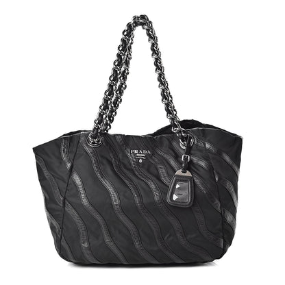 Prada Tessuto Nylon Calfskin Chain Shoulder Bag Black 1 of 12