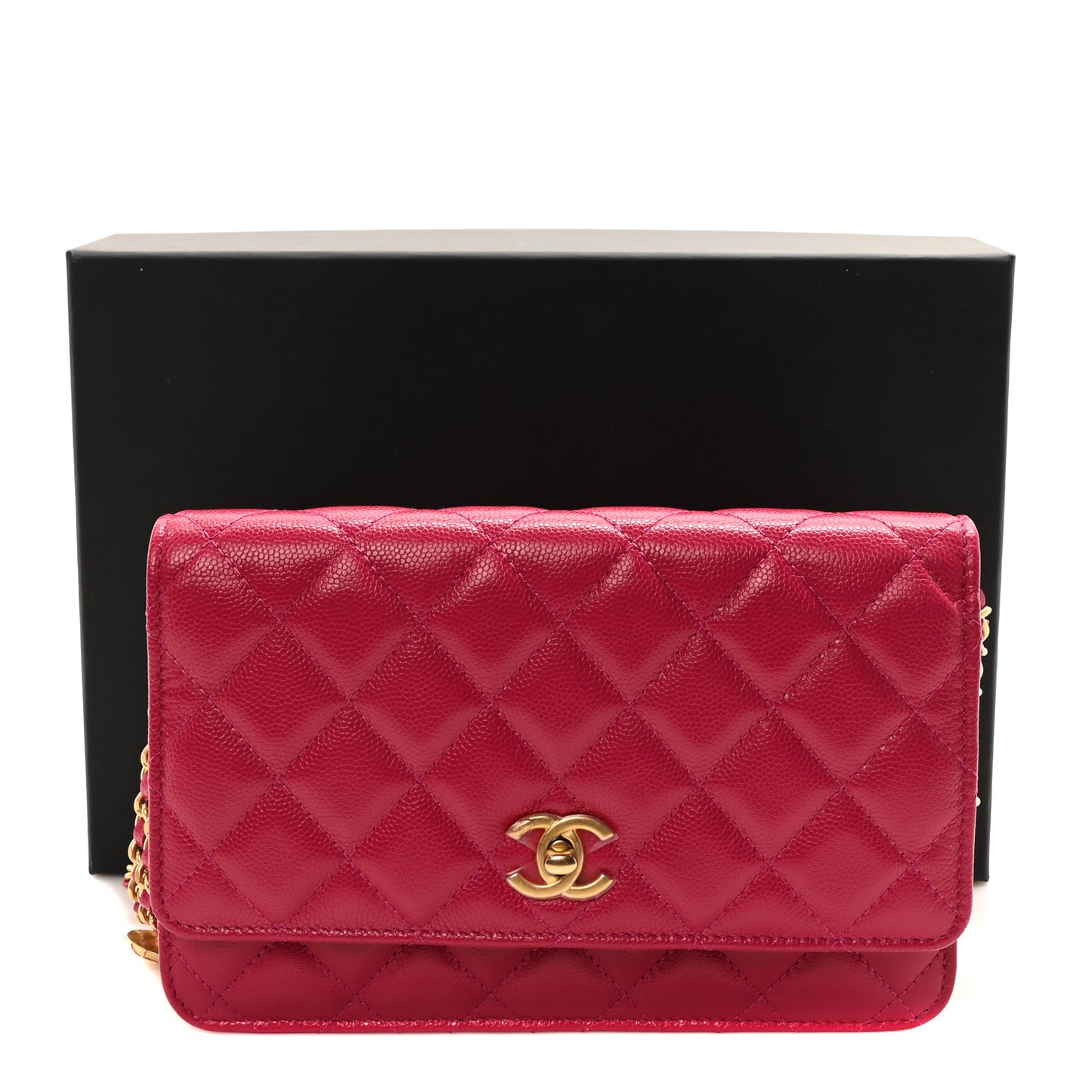 Caviar Quilted Twist Your Buttons Wallet On Chain WOC Fuchsia