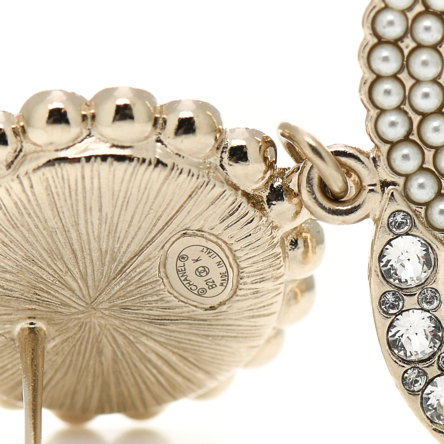 Chanel Crystal Pearl CC Drop Round Earrings Gold 3 of 4