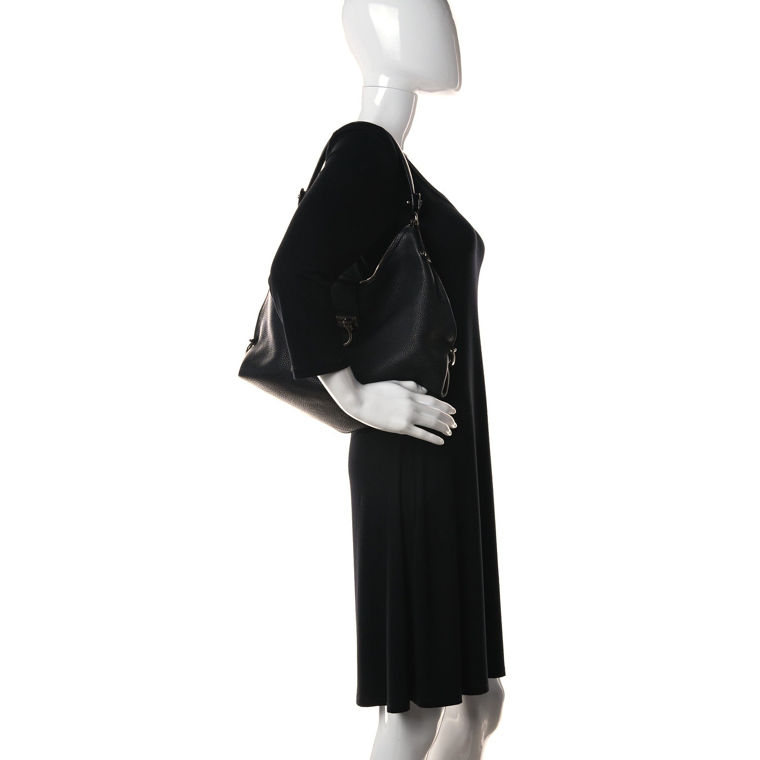 Salvatore Ferragamo Calfskin Fanisa Gancini Hobo Black 2 of 18
