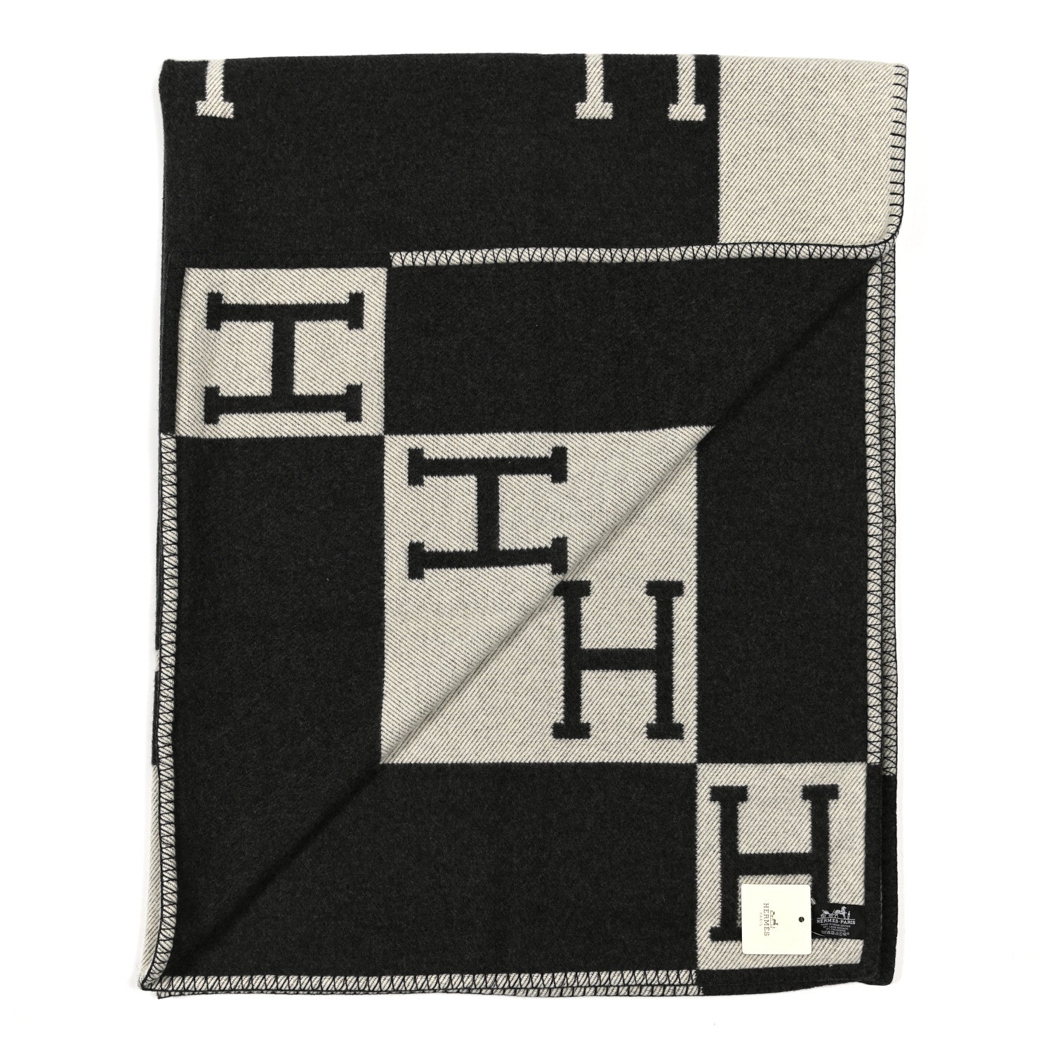 Hermes Wool Cashmere Avalon Blanket Ecru Gris Fonce 2 of 3