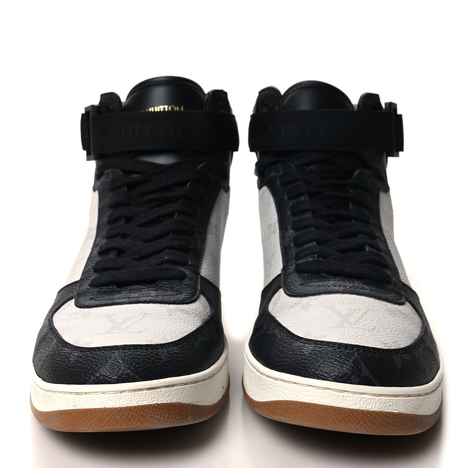 Louis Vuitton Calfskin Monogram Mens Rivoli High Top Sneakers 8 Black 2 of 9