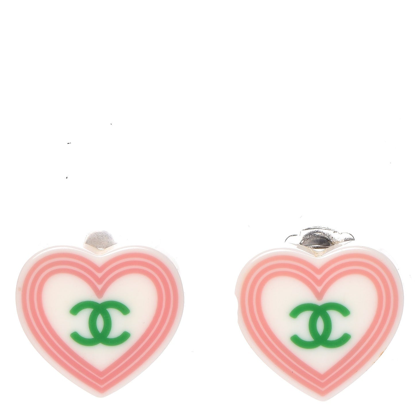 Acrylic CC Heart Clip On Earrings Pink