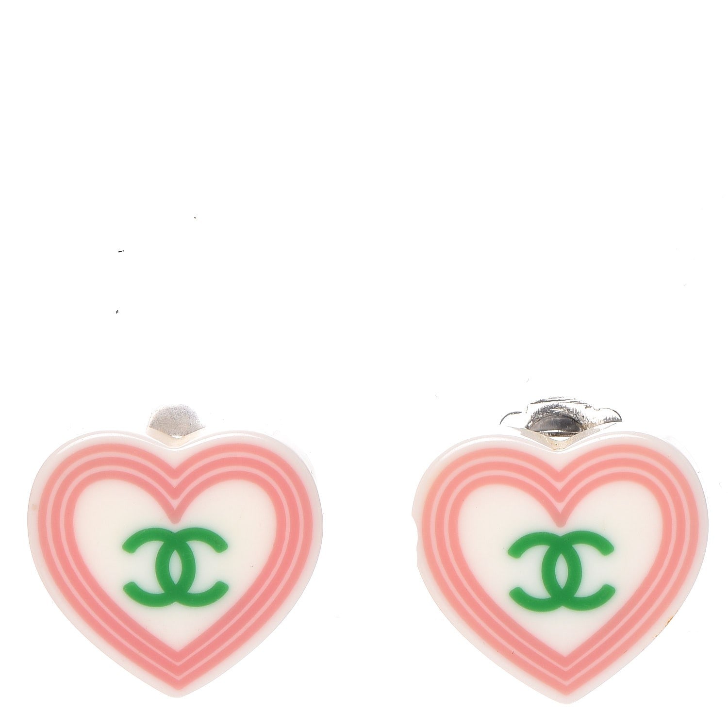 Chanel Acrylic CC Heart Clip On Earrings Pink 1 of 5