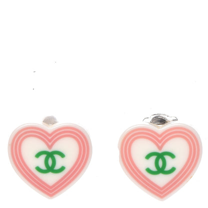 Chanel Acrylic CC Heart Clip On Earrings Pink 1 of 5