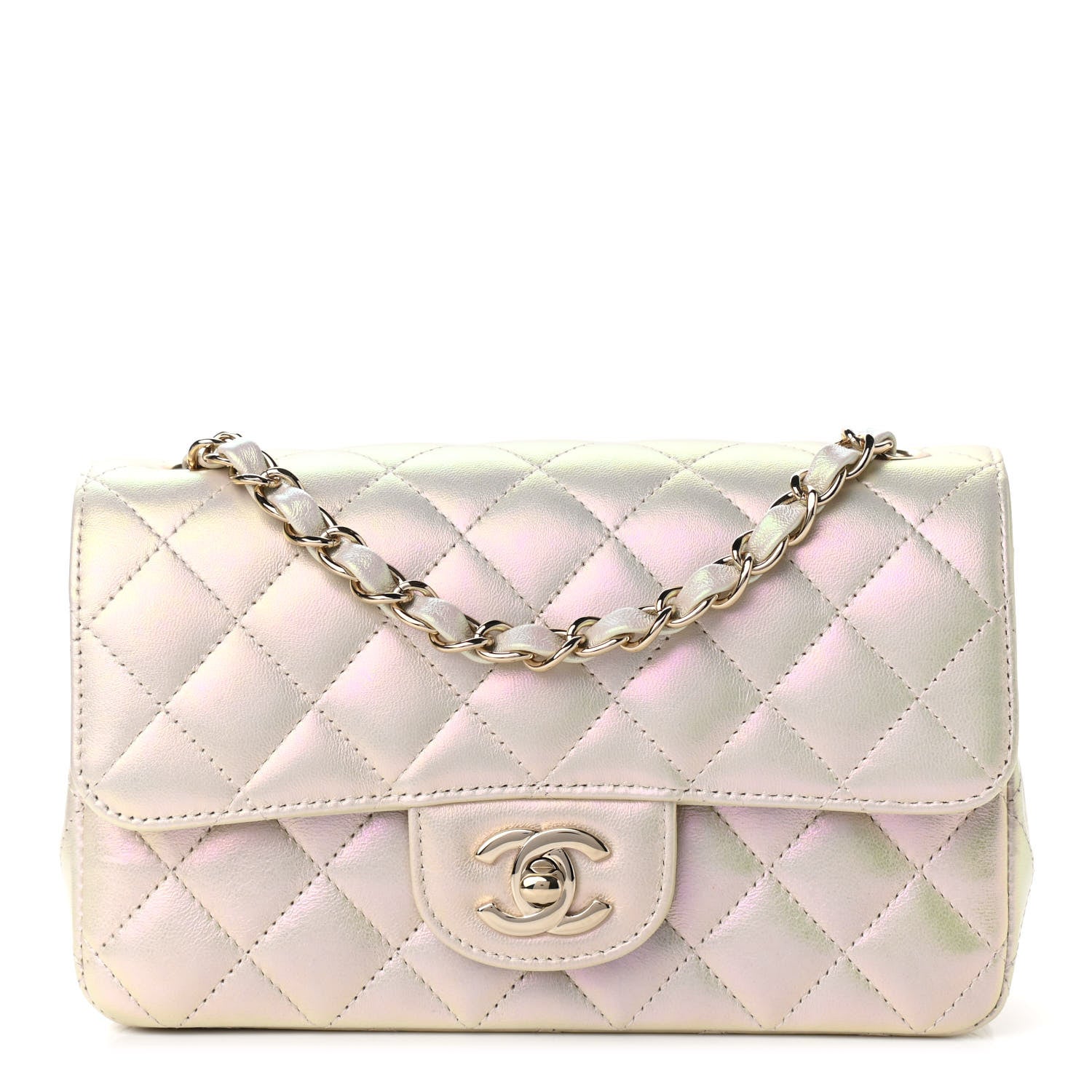 Chanel Iridescent Lambskin Quilted Mini Rectangular Flap Ivory 1 of 9