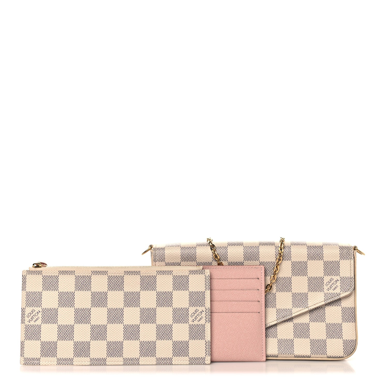 Louis Vuitton Damier Azur Pochette Felicie Chain Wallet Rose Ballerine 3 of 11