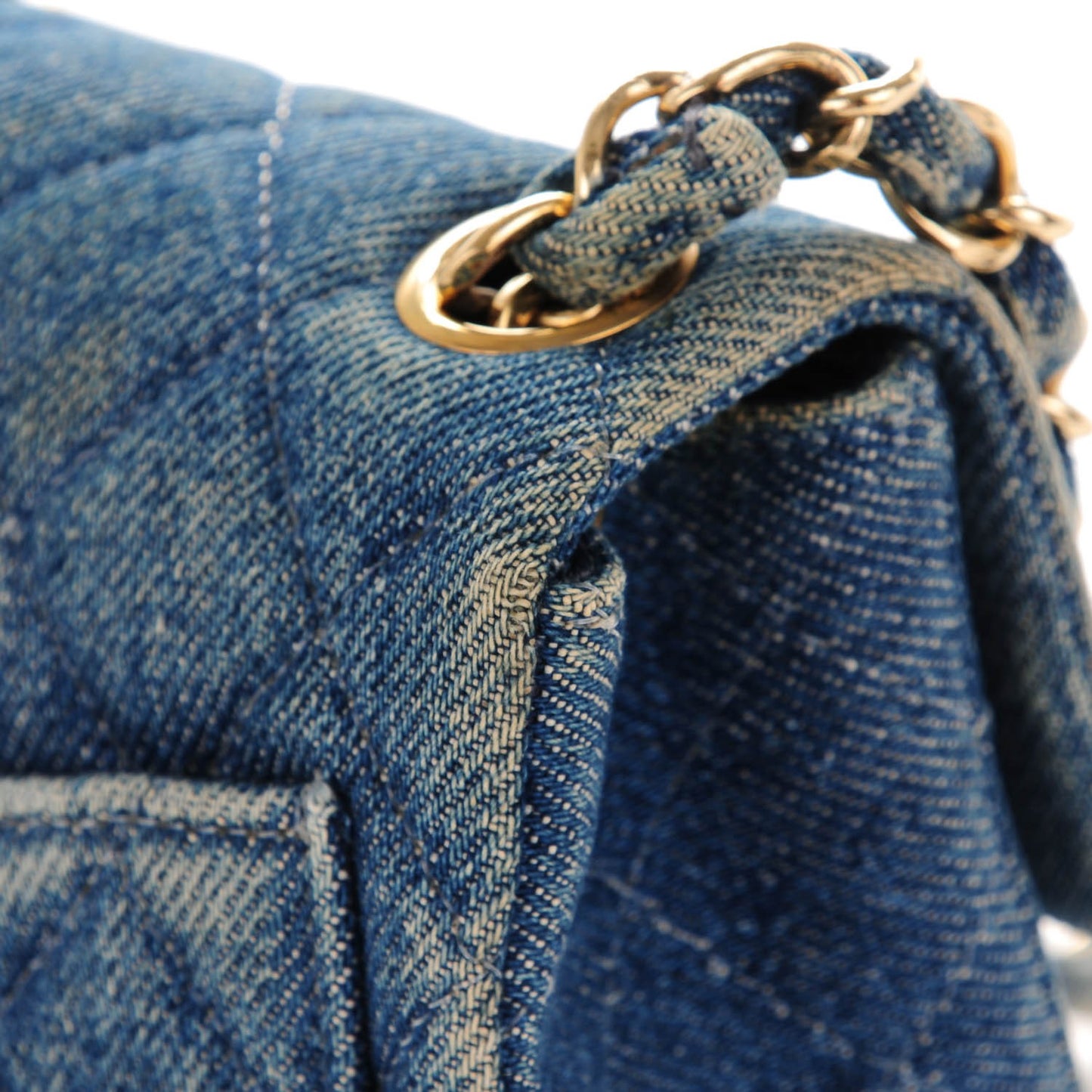 Denim Quilted Mini Square Flap Blue