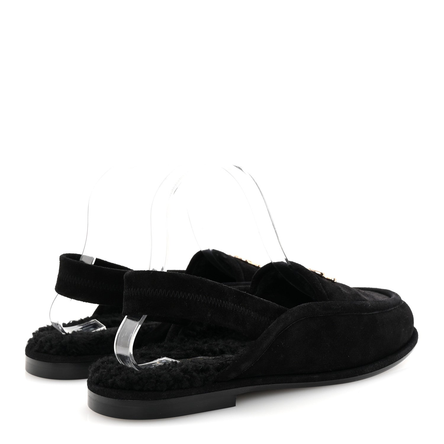 Chanel Suede Calfskin CC Slingback Loafers 40 Black 1727269