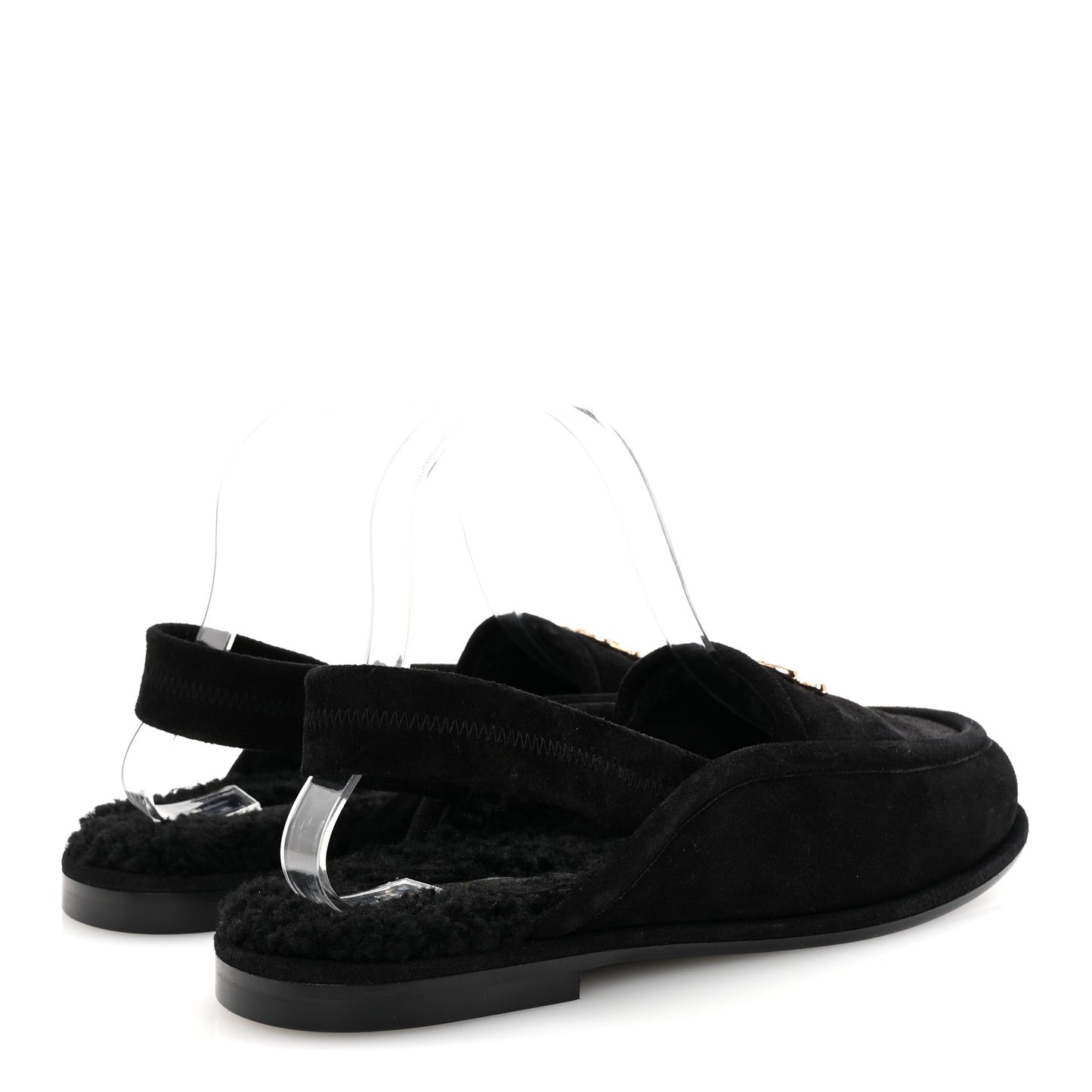 Suede Calfskin CC Slingback Loafers 40 Black