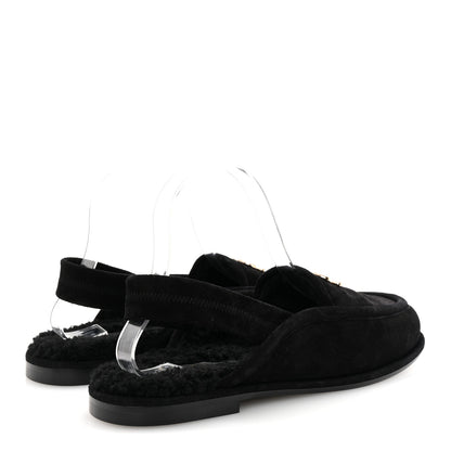 Chanel Suede Calfskin CC Slingback Loafers 40 Black 5 of 9