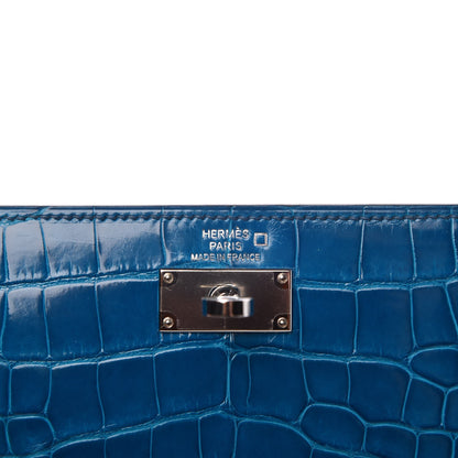 Hermes Shiny Alligator Kelly Longue Wallet Bleu Izmir 6 of 8