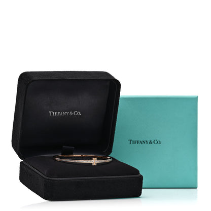 Tiffany 18K Rose Gold Diamond T Hinged Wire Bangle Bracelet 4 of 4