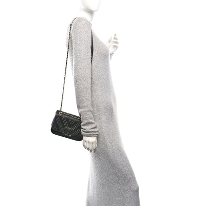 Chanel Calfskin Chevron Beaded Chain Mini Square Flap Black 2 of 10