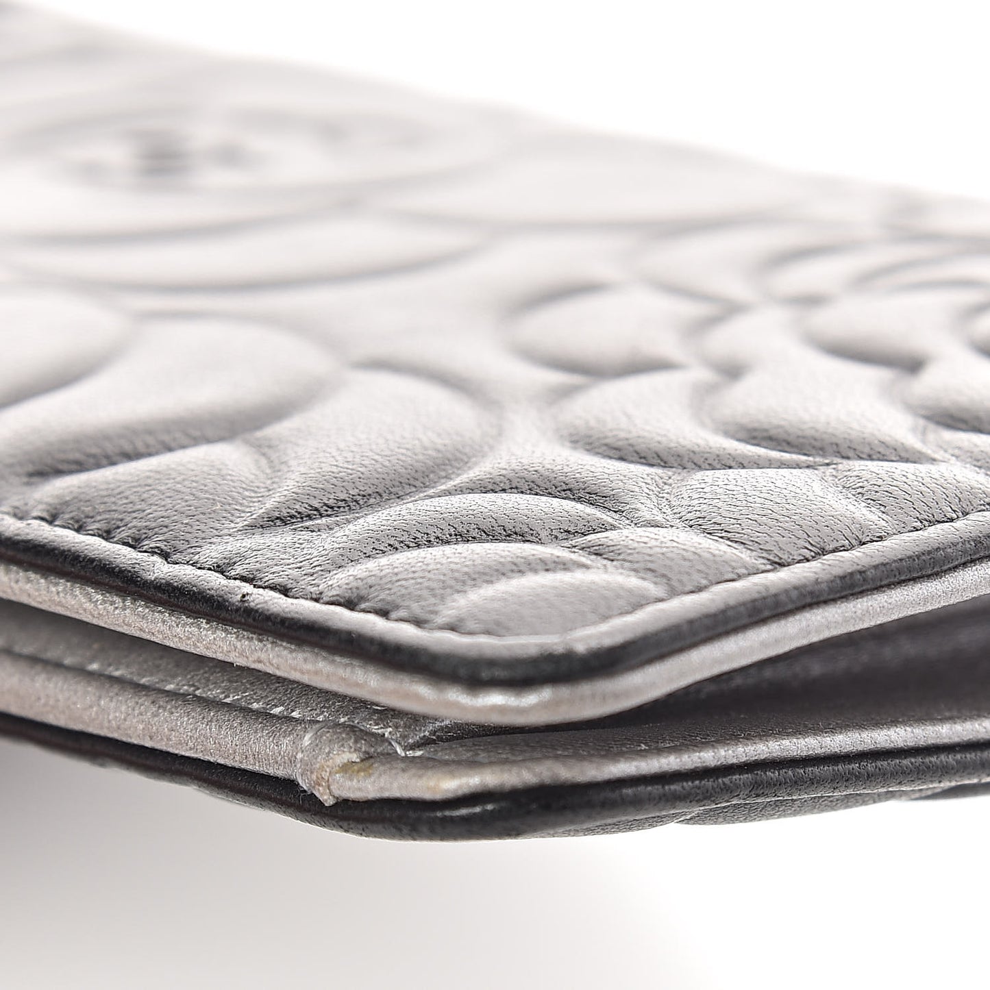 Lambskin Camellia Embossed Yen Wallet Black