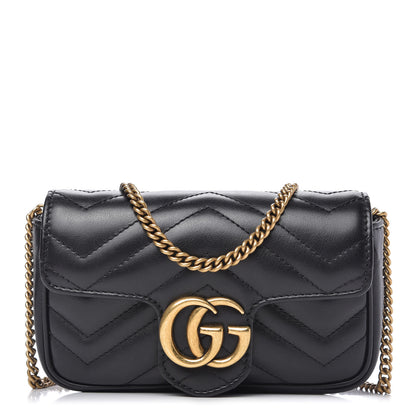 Gucci Calfskin Matelasse Super Mini GG Marmont Shoulder Bag Black 1 of 11
