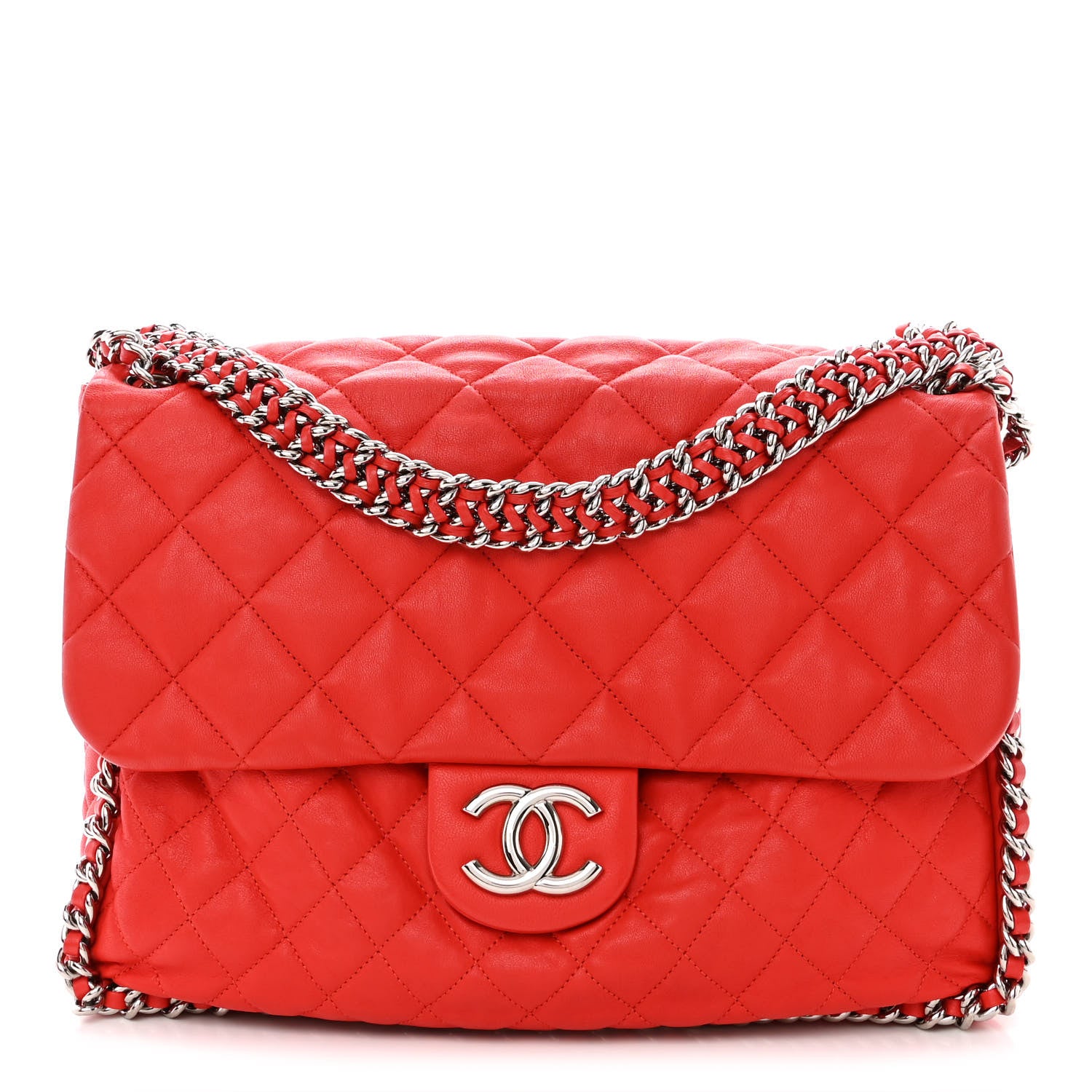 Chanel Washed Lambskin Quilted Maxi Chain Around Flap Red 1 of 12