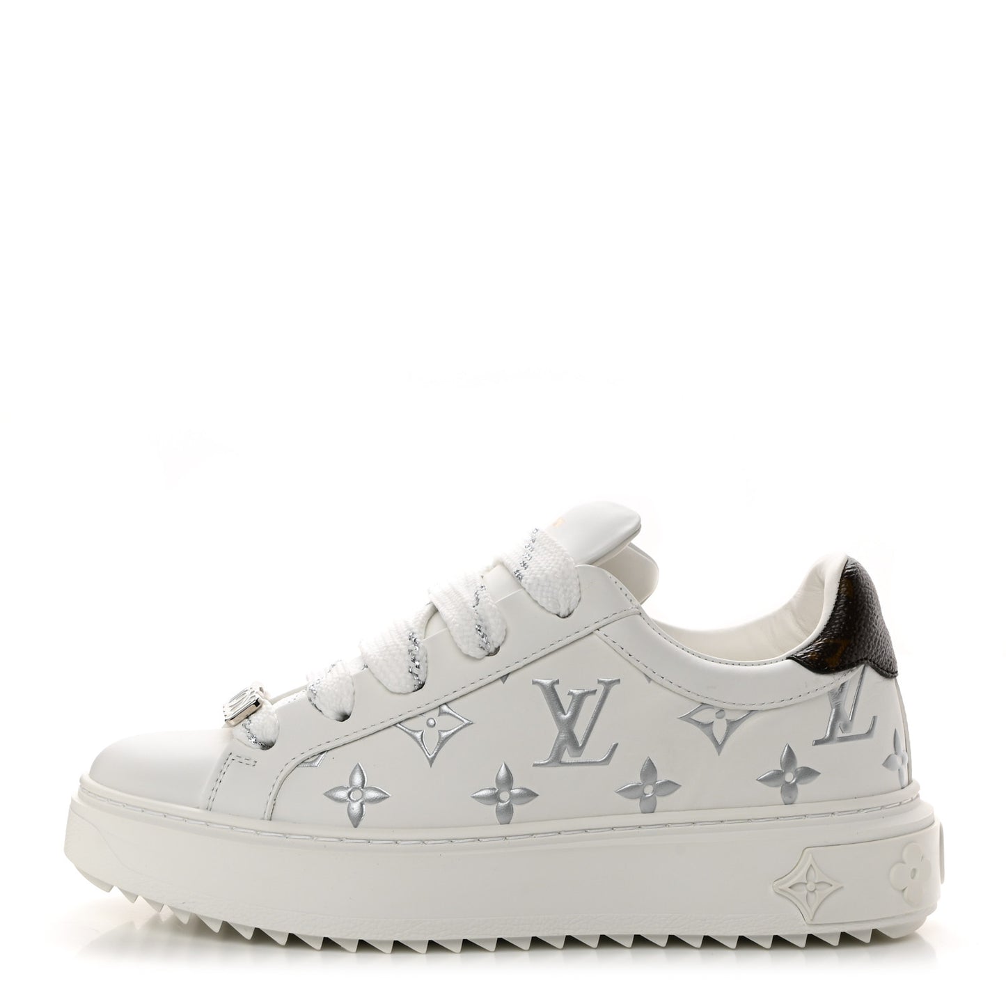 Calfskin Monogram Debossed Time Out Sneakers 35 White Silver