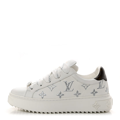 Louis Vuitton Calfskin Monogram Debossed Time Out Sneakers 35 White Silver 1 of 9