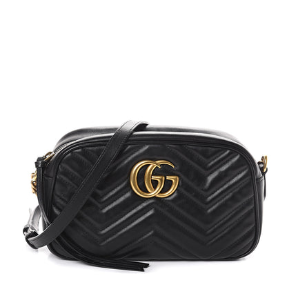 Gucci Calfskin Matelasse Small GG Marmont Chain Shoulder Bag Black 1 of 8