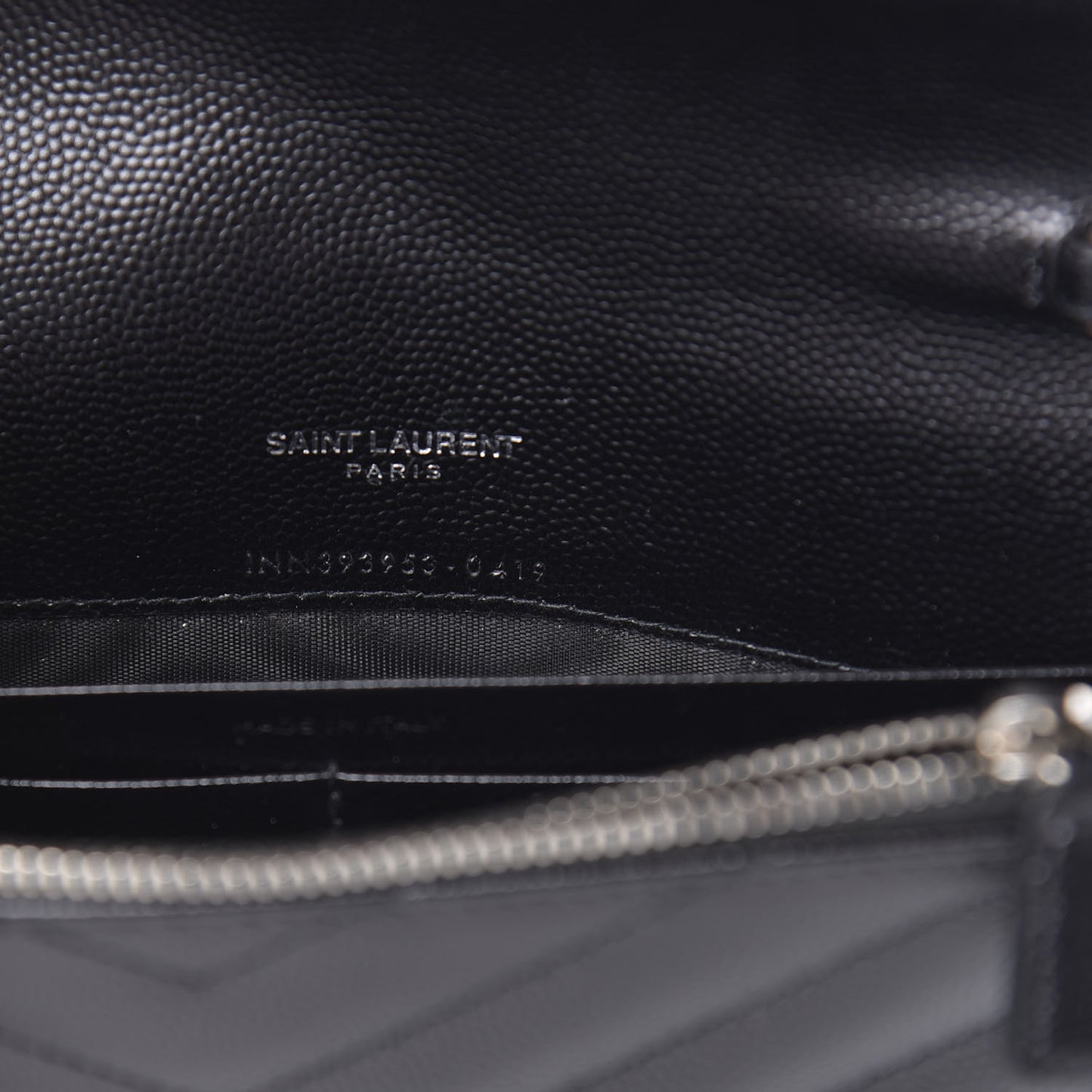 Grain De Poudre Matelasse Chevron Monogram Envelope Chain Wallet Black