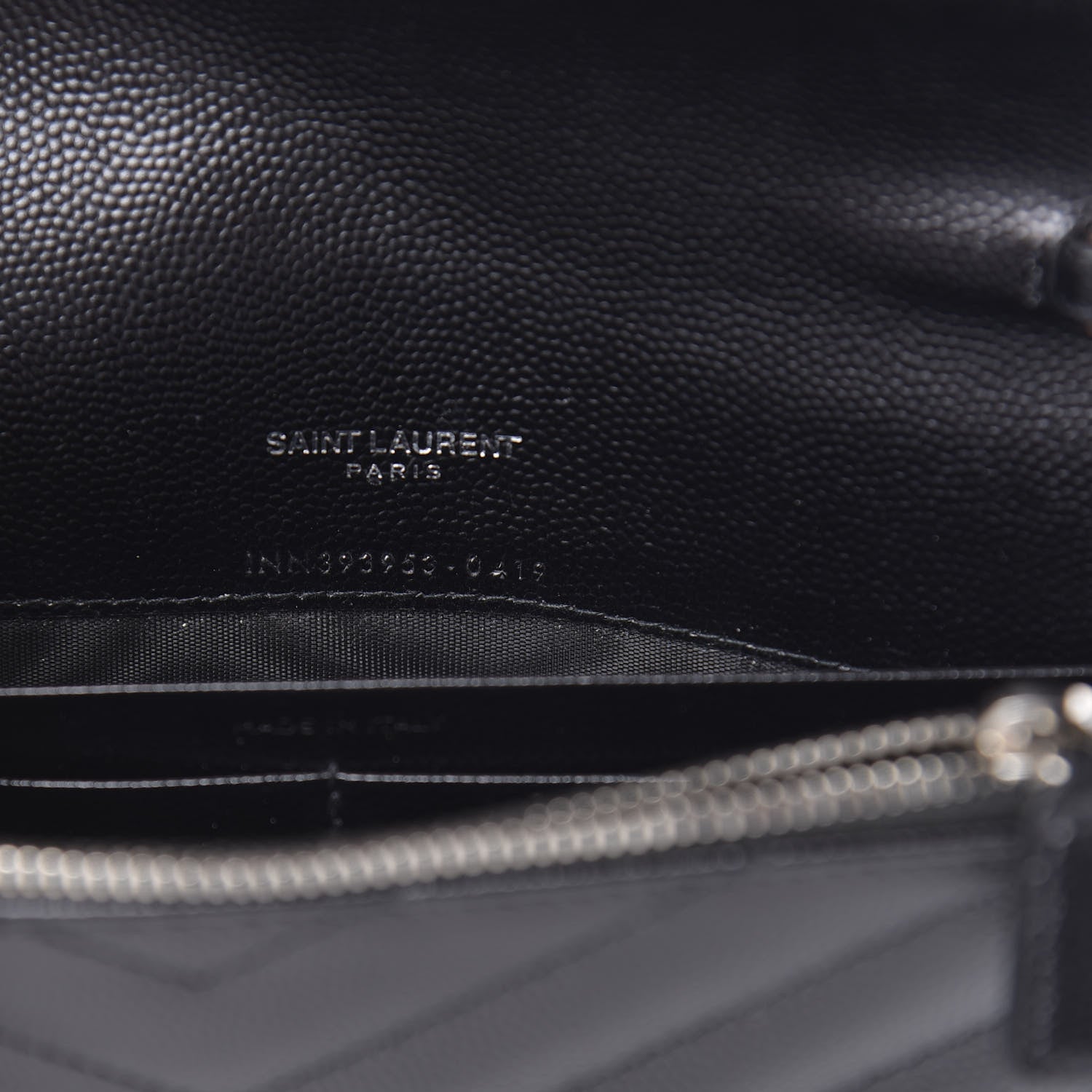 Saint Laurent Grain De Poudre Matelasse Chevron Monogram Envelope Chain Wallet Black 7 of 13