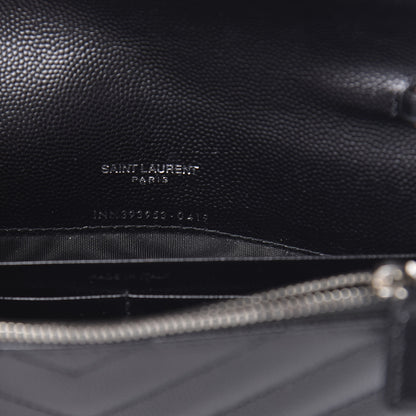Saint Laurent Grain De Poudre Matelasse Chevron Monogram Envelope Chain Wallet Black 7 of 13